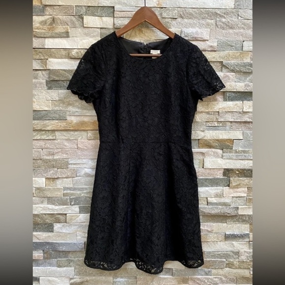 J. Crew Floral Lace Fit & Flare Dress Black Size 2 Small Short Sleeve. - Picture 1 of 4